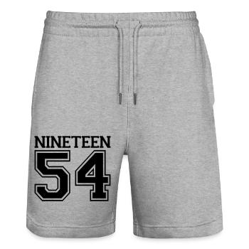 1954 - Stanley/Stella Trainer Unisex Organic Jogging Shorts - heather grey - Front - Nik (191cm) & Marisol (170cm)