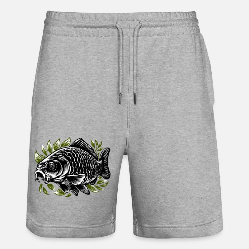 Carpe dans l’herbe noir-vert - Short de jogging bio TRAINER Stanley/Stella unisexe - gris chiné