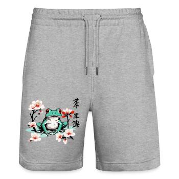 Japanischer Frosch Kirschblüten Vintage Kunst - Stanley/Stella Unisex Bio Joggingshorts Trainer  - Grau meliert - Vorne - Nik (191cm) & Marisol (170cm)