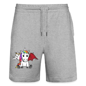 Unicorn Heavenly Depraved Bad Satanic - Stanley/Stella Trainer Unisex Organic Jogging Shorts - heather grey - Front - Nik (191cm) & Marisol (170cm)