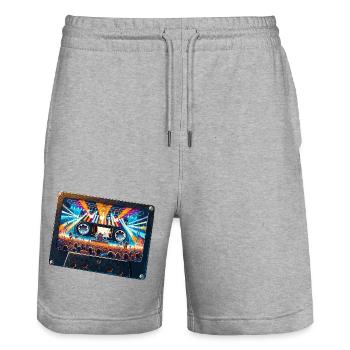 Vintage cassette with concert depiction - Stanley/Stella Trainer Unisex Organic Jogging Shorts - heather grey - Front - Nik (191cm) & Marisol (170cm)