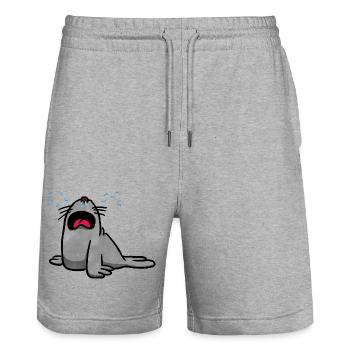 Howling seal - Stanley/Stella Trainer Unisex Organic Jogging Shorts - heather grey - Front - Nik (191cm) & Marisol (170cm)