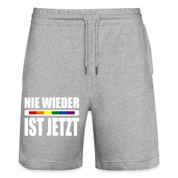Nie wieder ist jetzt - Stanley/Stella Unisex Bio Joggingshorts Trainer  - Grau meliert - Vorne - Nik (191cm) & Marisol (170cm)