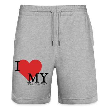 I love my girlfriend - Stanley/Stella Trainer Unisex Organic Jogging Shorts - heather grey - Front - Nik (191cm) & Marisol (170cm)