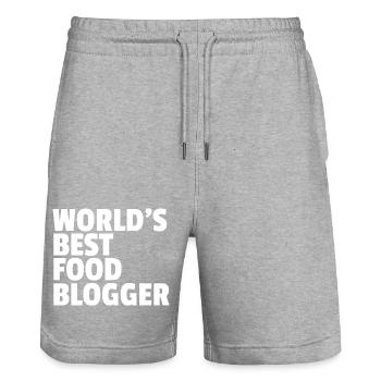 World's best food blogger - Stanley/Stella Trainer Unisex Organic Jogging Shorts - heather grey - Front - Nik (191cm) & Marisol (170cm)