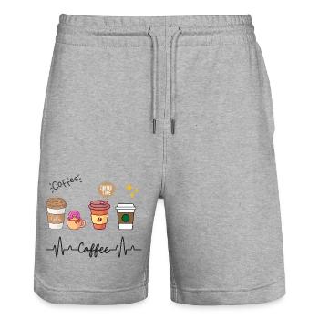 I love coffee - Stanley/Stella Trainer Unisex Organic Jogging Shorts - heather grey - Front - Nik (191cm) & Marisol (170cm)