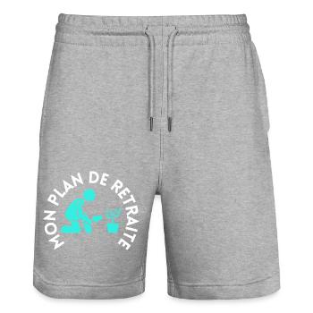 Retraité retraitée jardinage jardin - Short de jogging bio TRAINER Stanley/Stella unisexe - gris chiné - Devant - Nik (191cm) & Marisol (170cm)