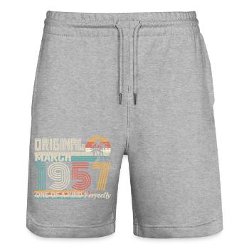 März 1957 Geburtstag März 1957 Geschenk - Stanley/Stella Unisex Bio Joggingshorts Trainer  - Grau meliert - Vorne - Nik (191cm) & Marisol (170cm)