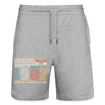 March 1982 Birthday March 1982 Gift - Stanley/Stella Trainer Unisex Organic Jogging Shorts - heather grey - Front - Nik (191cm) & Marisol (170cm)