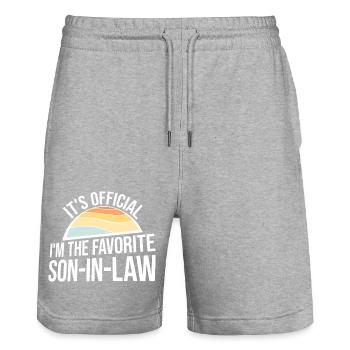It's Official I'm The Favorite Son-In-Law Saying - Stanley/Stella Trainer Unisex Organic Jogging Shorts - heather grey - Front - Nik (191cm) & Marisol (170cm)