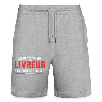 Certified Best Delivery Man in All of France - Stanley/Stella Trainer Unisex Organic Jogging Shorts - heather grey - Front - Nik (191cm) & Marisol (170cm)
