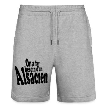 On a tous besoin d un alsacien - Short de jogging bio TRAINER Stanley/Stella unisexe - gris chiné - Devant - Nik (191cm) & Marisol (170cm)