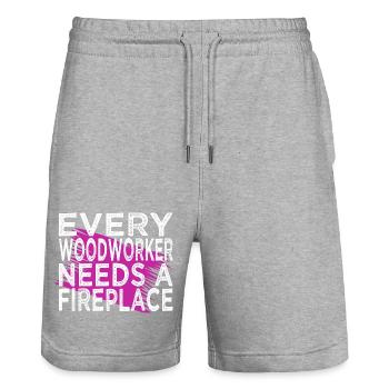badge carpenter funny birthday present jokes - Stanley/Stella Trainer Unisex Organic Jogging Shorts - heather grey - Front - Nik (191cm) & Marisol (170cm)