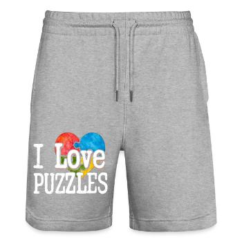 J’aime les puzzles pièce puzzle - Short de jogging bio TRAINER Stanley/Stella unisexe - gris chiné - Devant - Nik (191cm) & Marisol (170cm)