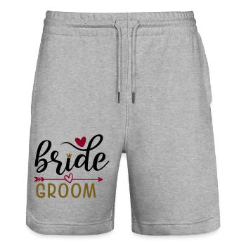 Braut & Bräutigam: Hochzeitsfeier - Stanley/Stella Unisex Bio Joggingshorts Trainer  - Grau meliert - Vorne - Nik (191cm) & Marisol (170cm)