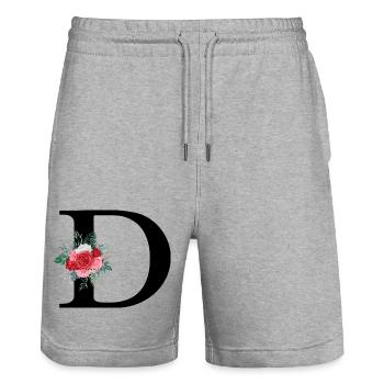 Red Floral Letter D - Stanley/Stella Trainer Unisex Organic Jogging Shorts - heather grey - Front - Nik (191cm) & Marisol (170cm)