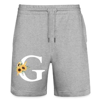Lettre g floral tournesol - Short de jogging bio TRAINER Stanley/Stella unisexe - gris chiné - Devant - Nik (191cm) & Marisol (170cm)