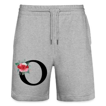 Lettre o floral rouge - Short de jogging bio TRAINER Stanley/Stella unisexe - gris chiné - Devant - Nik (191cm) & Marisol (170cm)