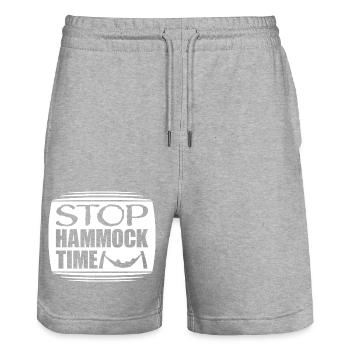 Lustige Stopp-Hängematten-Zeit Entspannen Schlafen Camping - Stanley/Stella Unisex Bio Joggingshorts Trainer  - Grau meliert - Vorne - Nik (191cm) & Marisol (170cm)