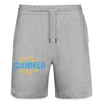 Été - soleil - vacances - bonne humeur - Short de jogging bio TRAINER Stanley/Stella unisexe - gris chiné - Devant - Nik (191cm) & Marisol (170cm)