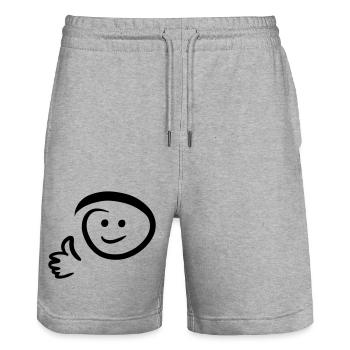 Face smiles, shows thumbs up. Emoticon - Stanley/Stella Trainer Unisex Organic Jogging Shorts - heather grey - Front - Nik (191cm) & Marisol (170cm)
