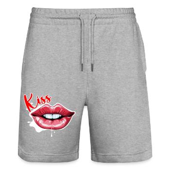 Mund / Lippen / Zähne / Zunge / lächeln / Kuss - Stanley/Stella Unisex Bio Joggingshorts Trainer  - Grau meliert - Vorne - Nik (191cm) & Marisol (170cm)
