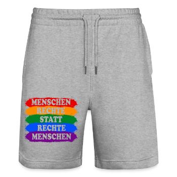 Menschenrechte statt rechte Menschen Regenbogen - Stanley/Stella Unisex Bio Joggingshorts Trainer  - Grau meliert - Vorne - Nik (191cm) & Marisol (170cm)