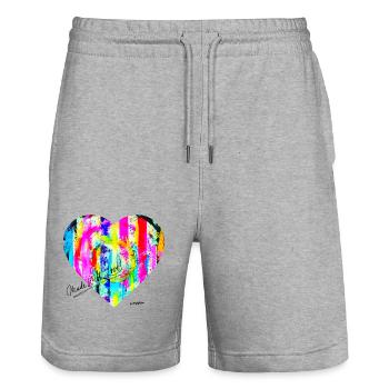 « MadeW-LOVE » par Acryl Galerie & Design - Short de jogging bio TRAINER Stanley/Stella unisexe - gris chiné - Devant - Nik (191cm) & Marisol (170cm)