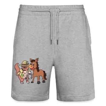 Katze Katzen Wilder Westen Muli Esel Katzen - Stanley/Stella Unisex Bio Joggingshorts Trainer  - Grau meliert - Vorne - Nik (191cm) & Marisol (170cm)