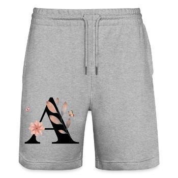 Wildflower Letter Watercolors - Stanley/Stella Trainer Unisex Organic Jogging Shorts - heather grey - Front - Nik (191cm) & Marisol (170cm)