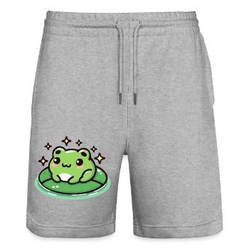 Grenouille sur Lilypad : mignon et magique - Short de jogging bio TRAINER Stanley/Stella unisexe - gris chiné - Devant - Nik (191cm) & Marisol (170cm)