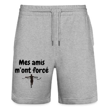 mes amis m ont forcé - Short de jogging bio TRAINER Stanley/Stella unisexe - gris chiné - Devant - Nik (191cm) & Marisol (170cm)