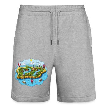 Puerto Rico Map - Stanley/Stella Trainer Unisex Organic Jogging Shorts - heather grey - Front - Nik (191cm) & Marisol (170cm)