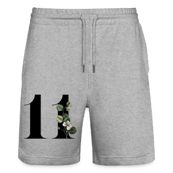 Nummer 11 Blumengrün -11. Geburtstag Blumen - Stanley/Stella Unisex Bio Joggingshorts Trainer  - Grau meliert - Vorne - Nik (191cm) & Marisol (170cm)