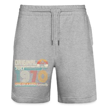 Juillet 1970 anniversaire Juillet 1970 cadeau - Short de jogging bio TRAINER Stanley/Stella unisexe - gris chiné - Devant - Nik (191cm) & Marisol (170cm)