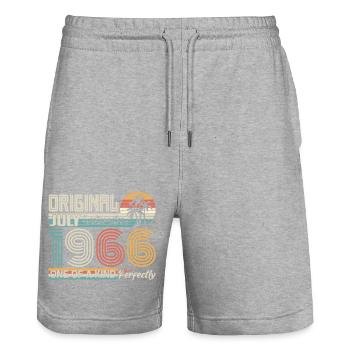 July 1966 Birthday July 1966 Gift - Stanley/Stella Trainer Unisex Organic Jogging Shorts - heather grey - Front - Nik (191cm) & Marisol (170cm)