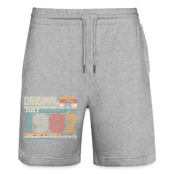 July 1982 Birthday July 1982 Gift - Stanley/Stella Trainer Unisex Organic Jogging Shorts - heather grey - Front - Nik (191cm) & Marisol (170cm)