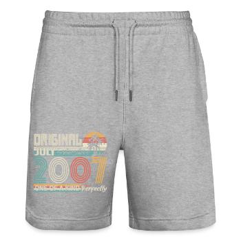 Juli 2007 Geburtstag Juli 2007 Geschenk - Stanley/Stella Unisex Bio Joggingshorts Trainer  - Grau meliert - Vorne - Nik (191cm) & Marisol (170cm)