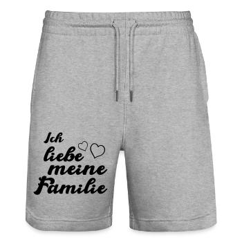 Family I Love Heart - Stanley/Stella Trainer Unisex Organic Jogging Shorts - heather grey - Front - Nik (191cm) & Marisol (170cm)