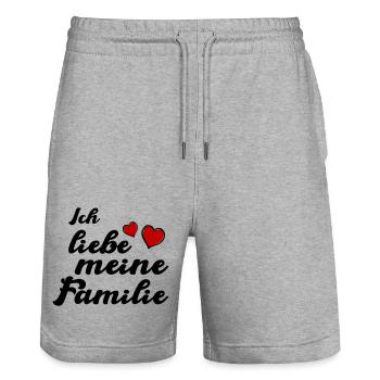 Family I Love Heart - Stanley/Stella Trainer Unisex Organic Jogging Shorts - heather grey - Front - Nik (191cm) & Marisol (170cm)