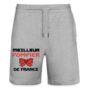 MEILLEUR POMPIER DE FRANCE - Short de jogging bio TRAINER Stanley/Stella unisexe - gris chiné - Devant - Nik (191cm) & Marisol (170cm)