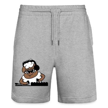 Cool DJ Sheep Sheep Mixer Musique de fête - Short de jogging bio TRAINER Stanley/Stella unisexe - gris chiné - Devant - Nik (191cm) & Marisol (170cm)