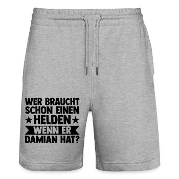 Vorname Damian - Stanley/Stella Unisex Bio Joggingshorts Trainer  - Grau meliert - Vorne - Nik (191cm) & Marisol (170cm)