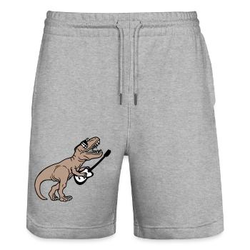 DJ Dino T-Rex Dinosaurier Gitarre Spielen Party - Stanley/Stella Unisex Bio Joggingshorts Trainer  - Grau meliert - Vorne - Nik (191cm) & Marisol (170cm)