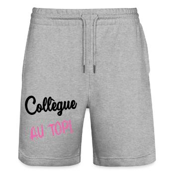 COLLEAGUE. HUMOR. RETIREMENT. RETIREMENT. RETIRED - Stanley/Stella Trainer Unisex Organic Jogging Shorts - heather grey - Front - Nik (191cm) & Marisol (170cm)