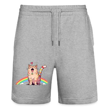 Happy Cat - Stanley/Stella Trainer Unisex Organic Jogging Shorts - heather grey - Front - Nik (191cm) & Marisol (170cm)