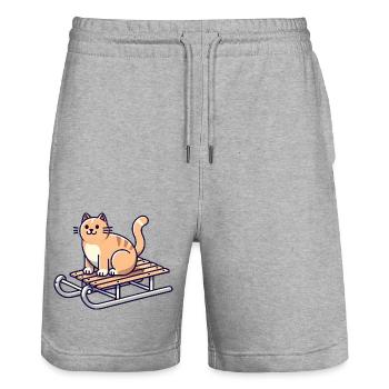 Katze auf Schlitten - Stanley/Stella Unisex Bio Joggingshorts Trainer  - Grau meliert - Vorne - Nik (191cm) & Marisol (170cm)