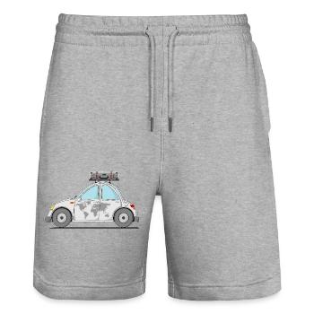 Auto mit Koffer Weltkarte Grau - Stanley/Stella Unisex Bio Joggingshorts Trainer  - Grau meliert - Vorne - Nik (191cm) & Marisol (170cm)