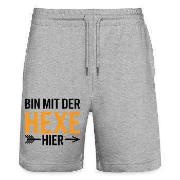 Bin mit der Hexe Funny Halloween - Stanley/Stella Unisex Bio Joggingshorts Trainer  - Grau meliert - Vorne - Nik (191cm) & Marisol (170cm)