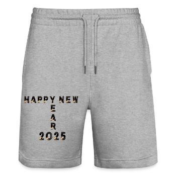 HAPPY new year 2025 - Stanley/Stella Trainer Unisex Organic Jogging Shorts - heather grey - Front - Nik (191cm) & Marisol (170cm)